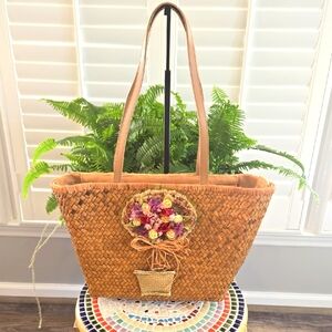 Cappelli Straw Floral Embellished Tote Bag - Tan